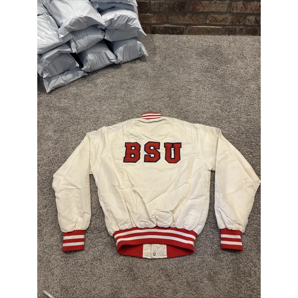 Ball State University Cardinals Vintage 80s Satin Bomber Jacket White Chirp